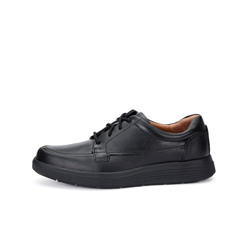 Men's black leather business shoes, lace-up with rounded toe and cushioned sole