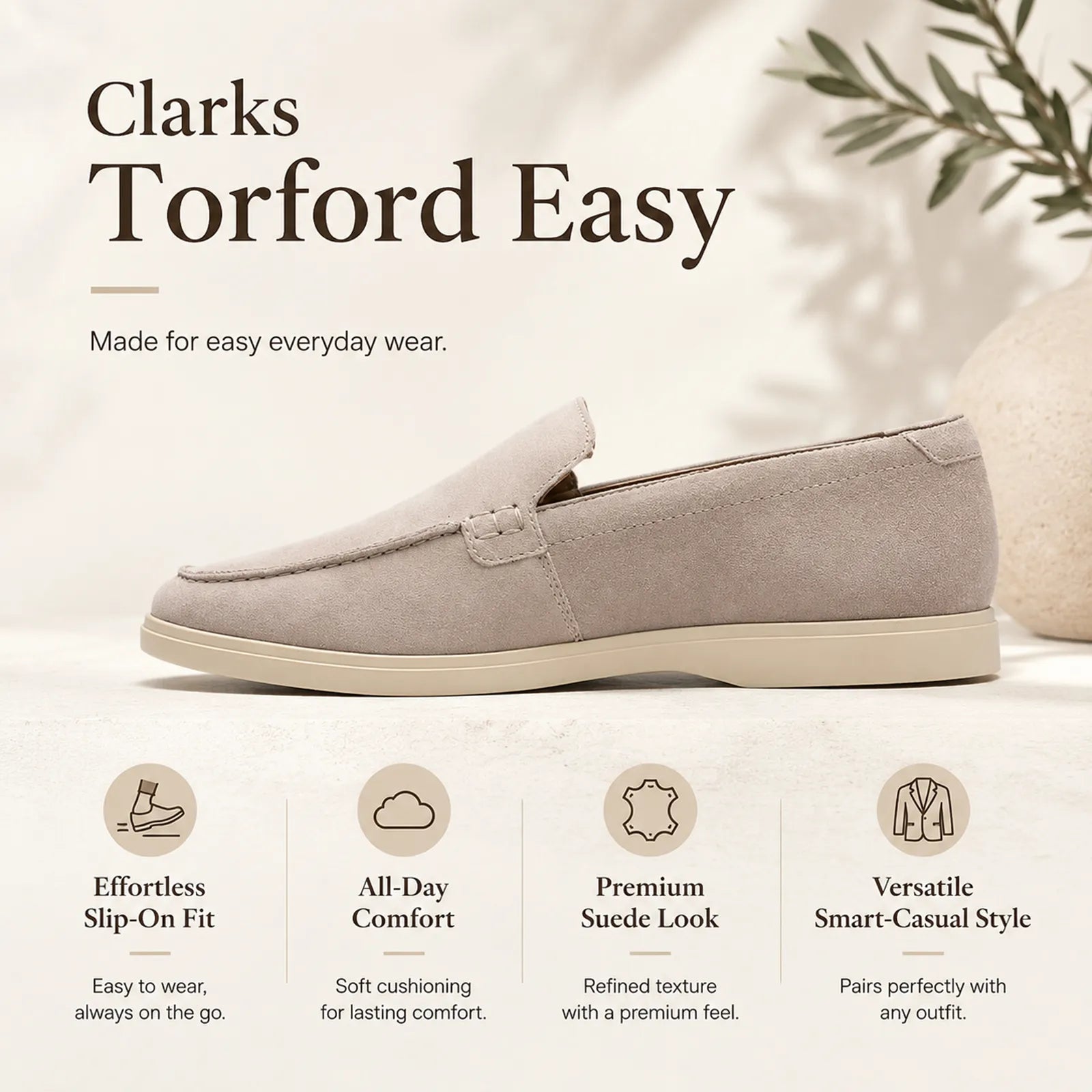 Men's suede loafers, grey slip-on with padded collar and low sole