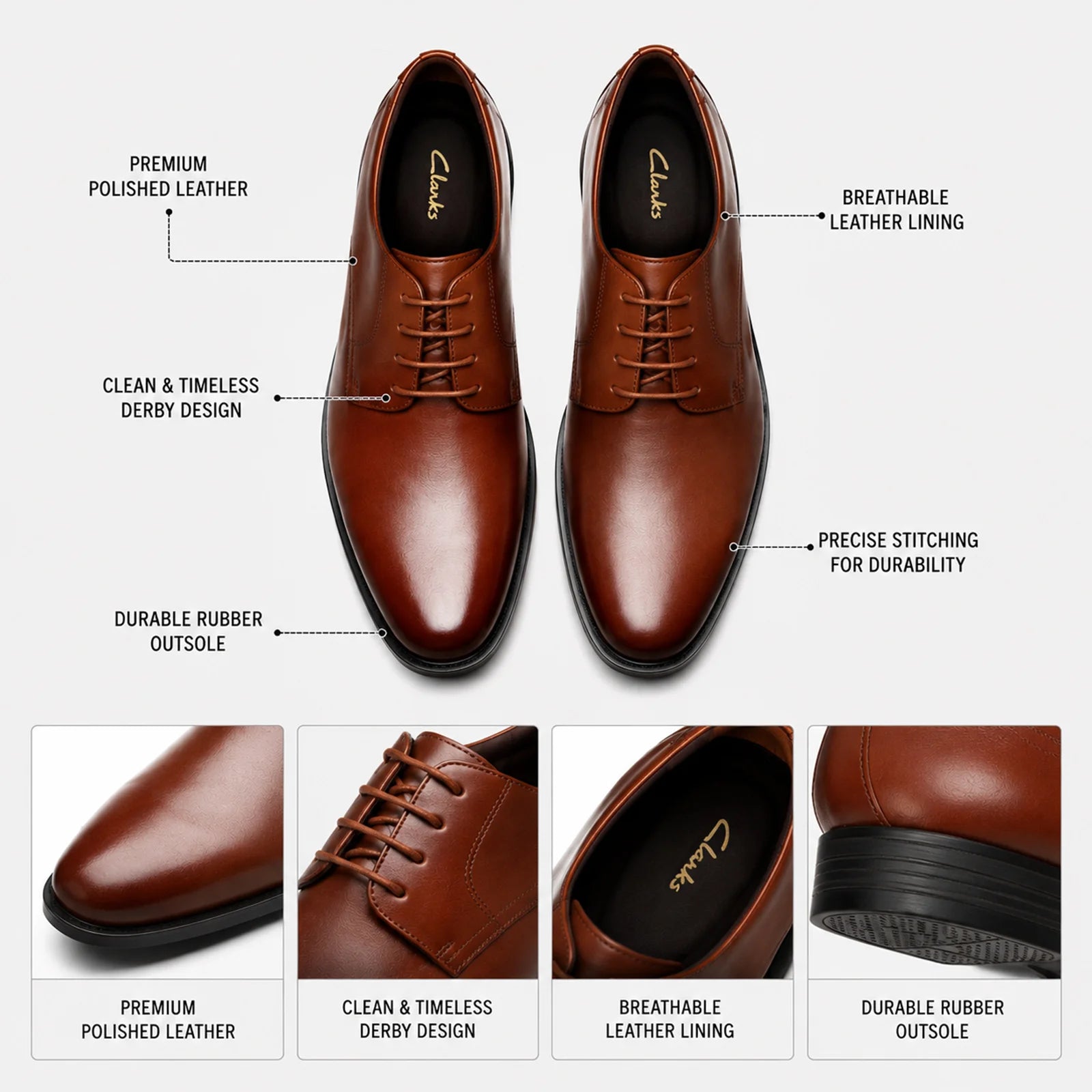 Clarks-Howard-Walk-Men_s-Leather-Business-Shoes-_-Comfortable-Smart-Wear-Brown