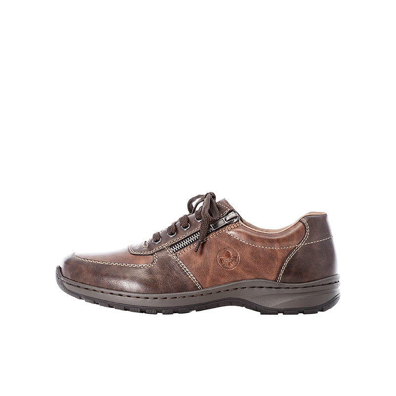 Men's brown leather casual sneakers with lace-up and side logo detail