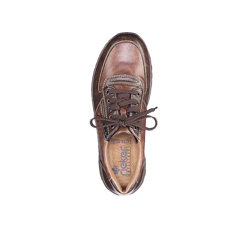 Men's brown leather sneaker with lace-up front and visible padded tongue lining