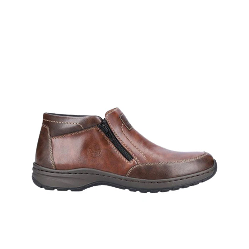 Men's brown leather-look boots with side zipper and cushioned sole