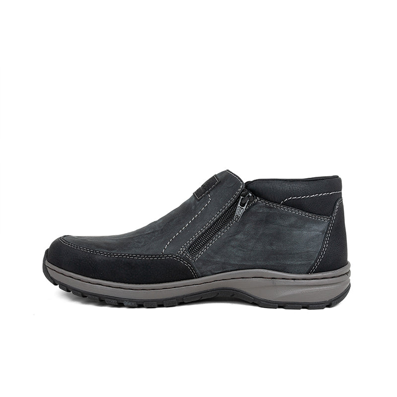 Men's blackish grey ankle boots with side zipper and contrast stitching