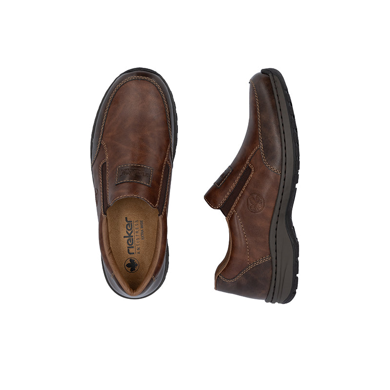 Rieker Tibor Men's Loafers Brown Leather Casual Slip-on Shoes 03354