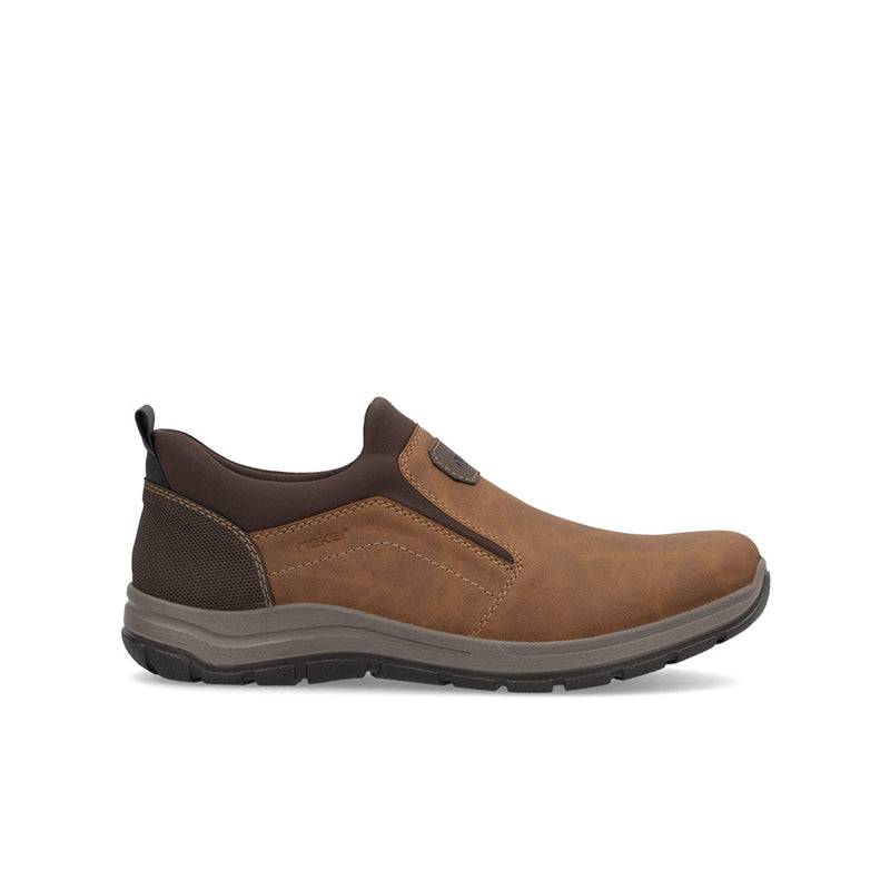 Men's brown slip-on sneakers with padded collar and dark side panels