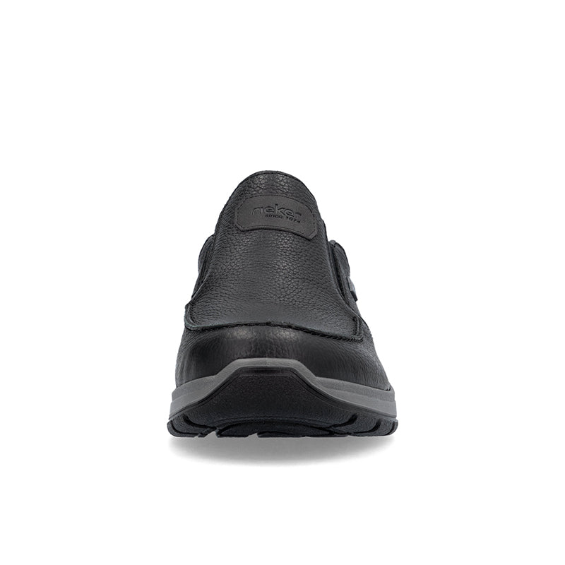 Men's black slip-on sneaker heel, padded collar and sculpted rubber sole