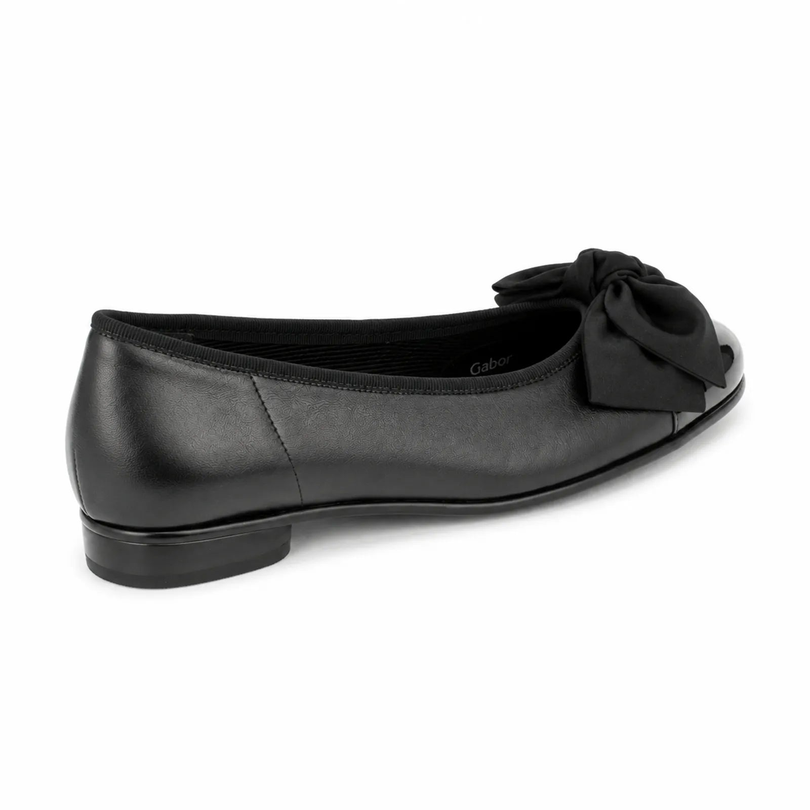 Gabor Amy women's black leather ballet pumps with low heel, side and rear angle view