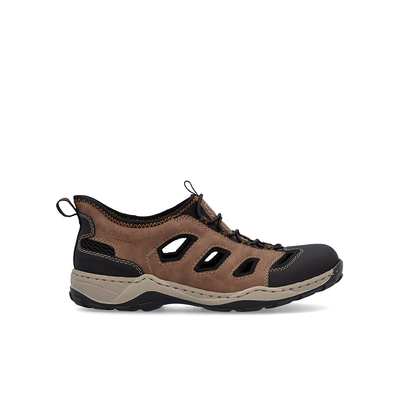 Men's brown outdoor sandals, lace-up with cushioned sole and cutout panels