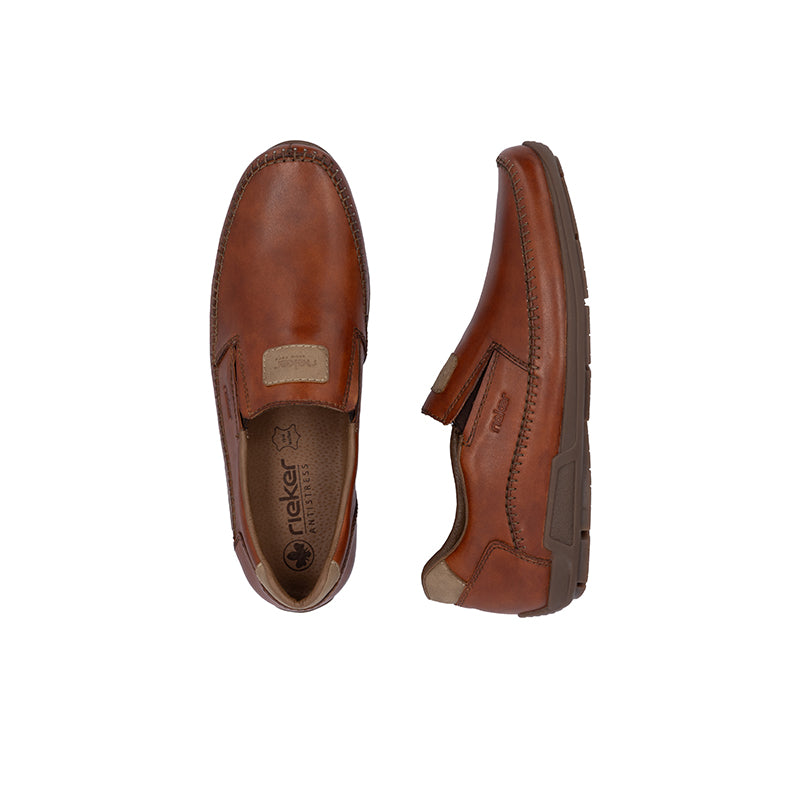 Rieker Men's Loafers Brown Classic Slip-on Leather Shoes 09053