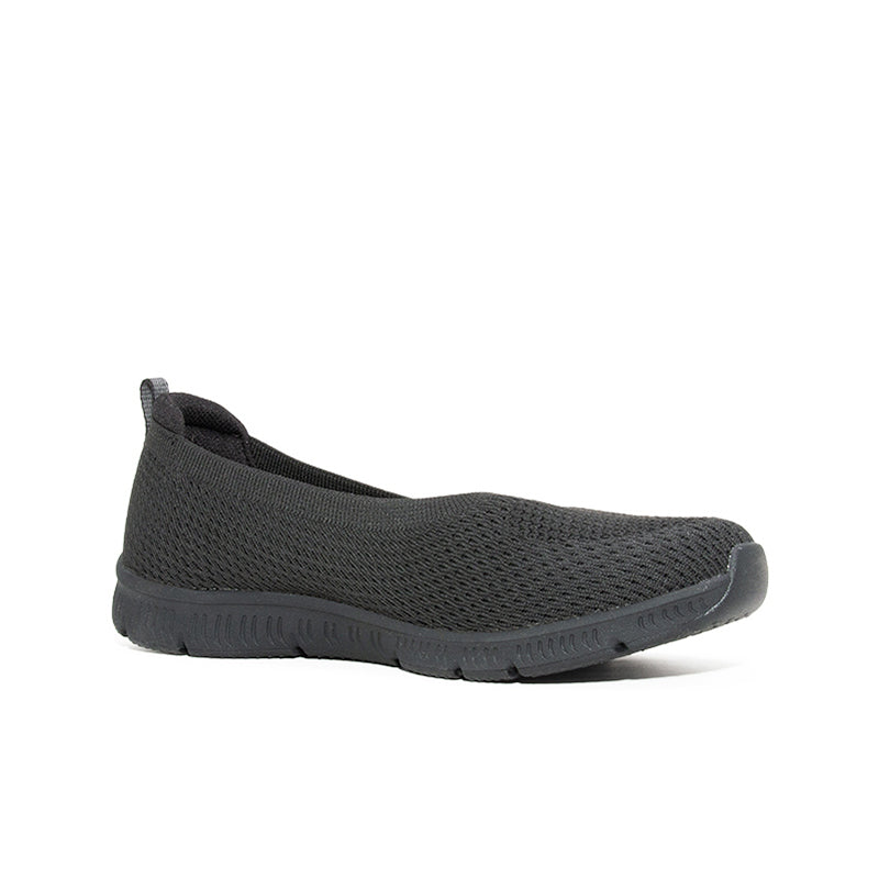 Women's black mesh slip-on sneaker with cushioned sole