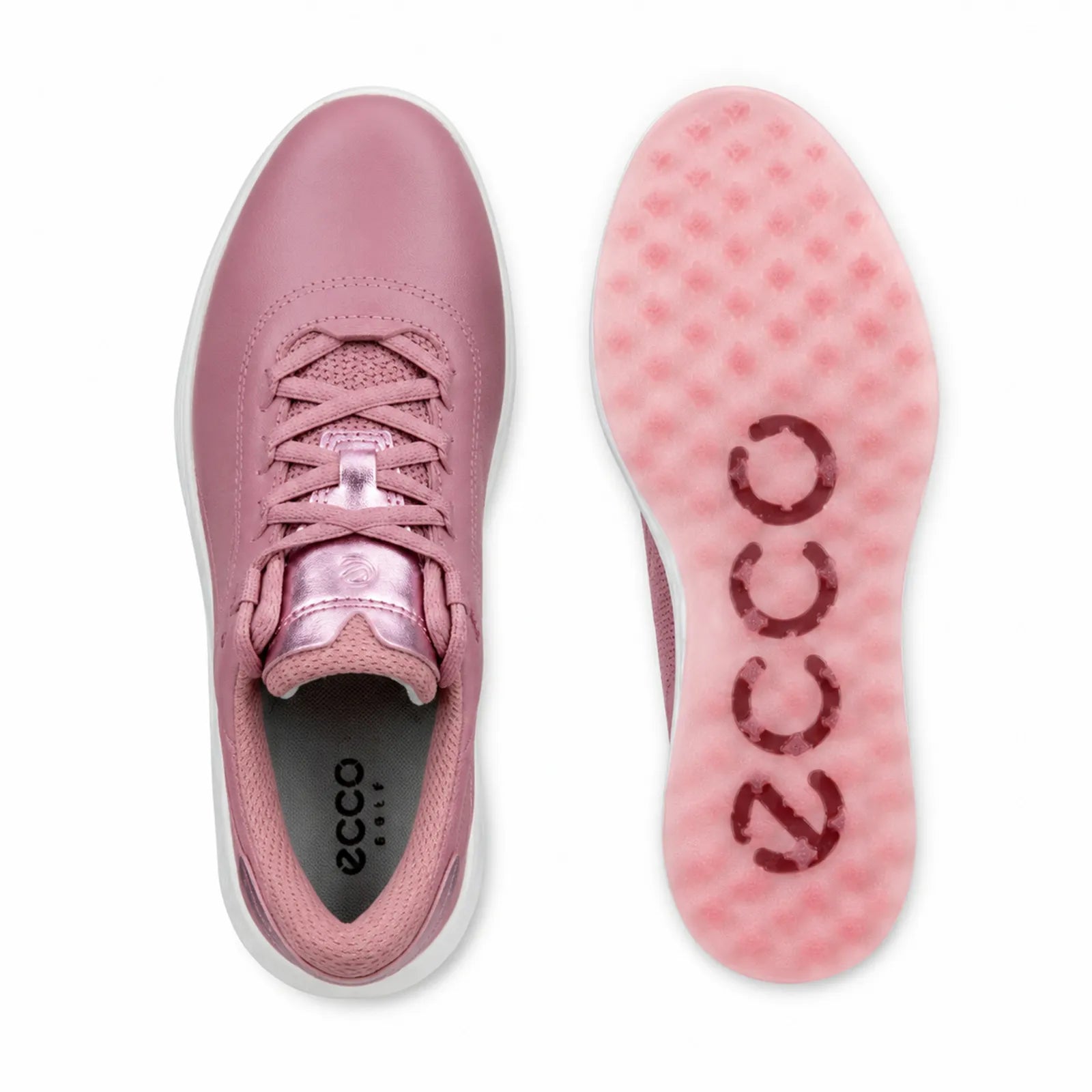 Side angle view of ECCO Golf S-Casual women's Dusty Rose leather golf shoes