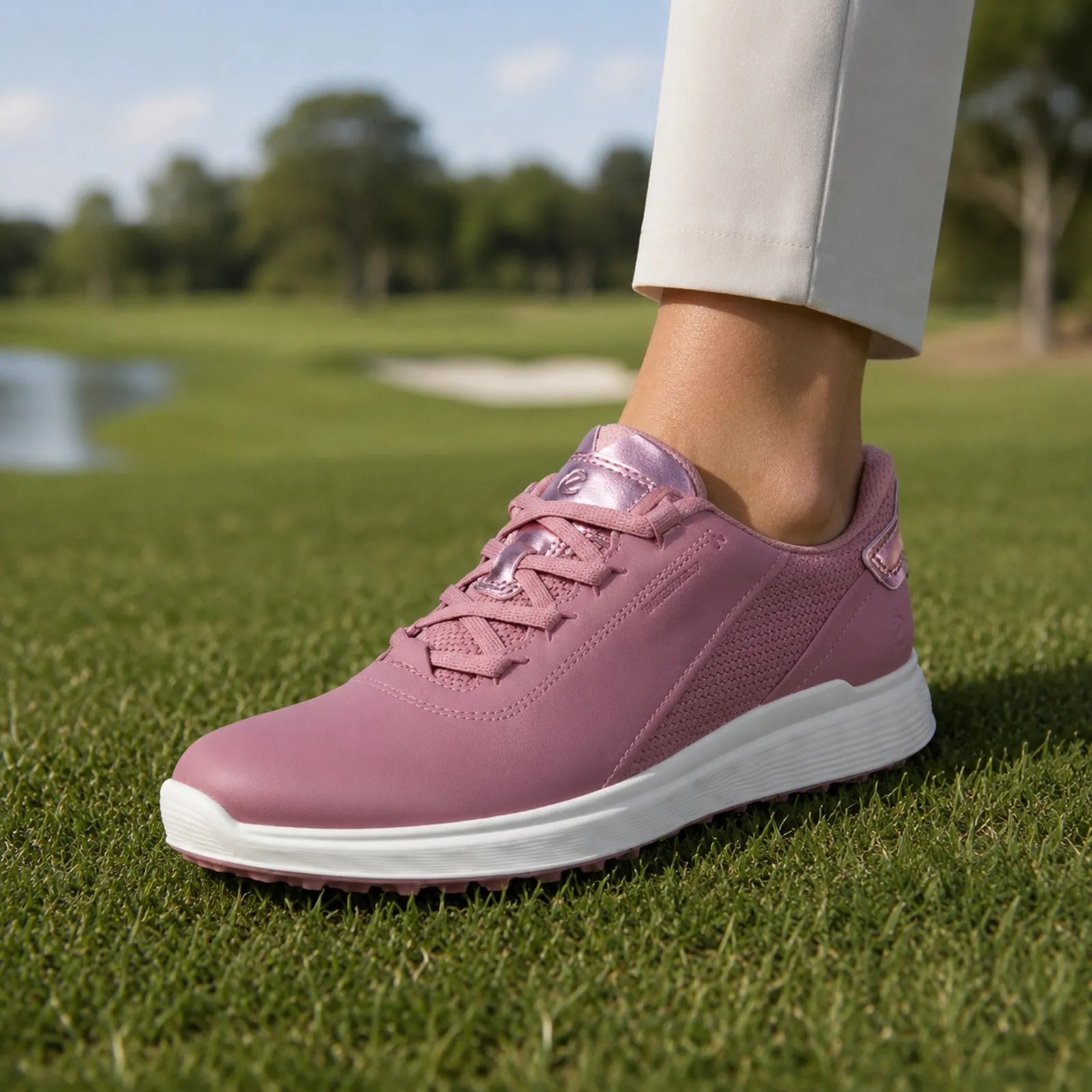 ECCO Golf S-Casual women's Dusty Rose golf shoes worn for casual golf and everyday style
