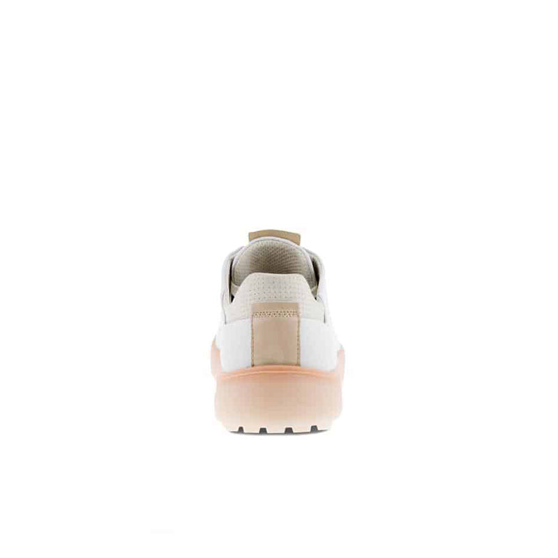 White casual sneakers, rear view with pull tab and rubber outsole