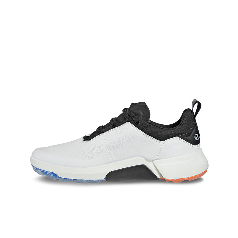 ECCO men's casual shoes, white upper with black laces and blue sole with orange trim