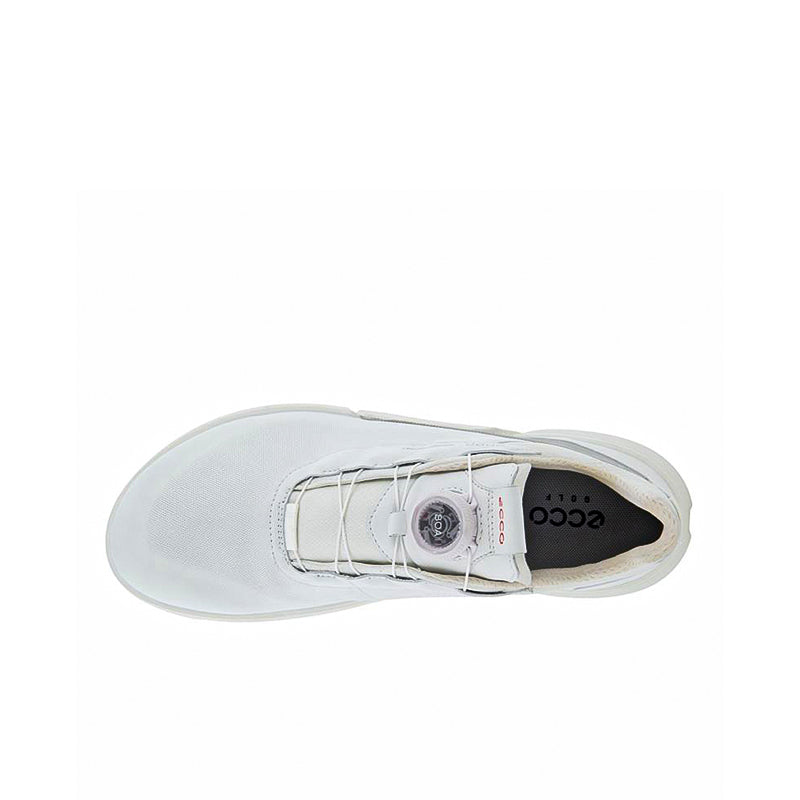 White womens golf shoe interior view with lace-up top and logo tongue patch