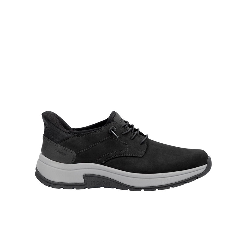 Men's black lace-up sneakers with cushioned sole and side stitching