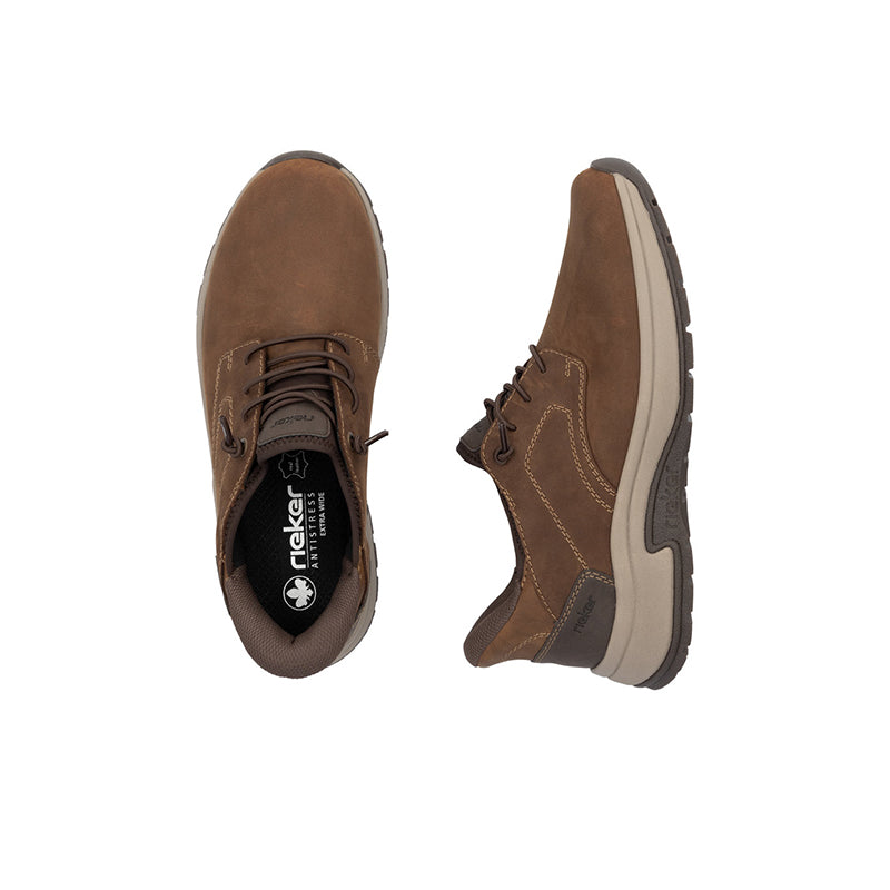 Men's brown lace-up sneakers, top and side outsole view