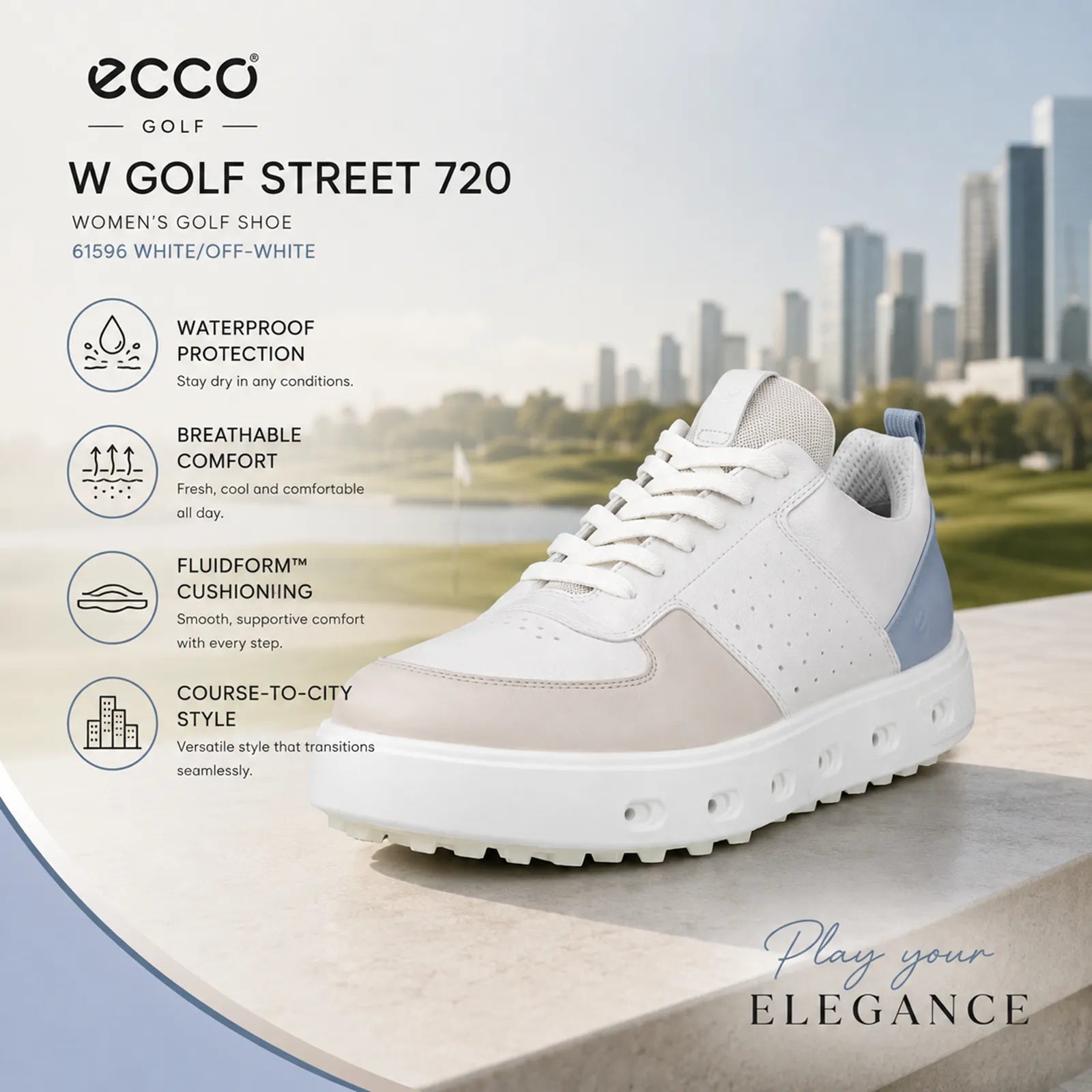 ECCO Golf Street 720 metallics waterproof golf shoes with breathable GORE-TEX SURROUND comfort