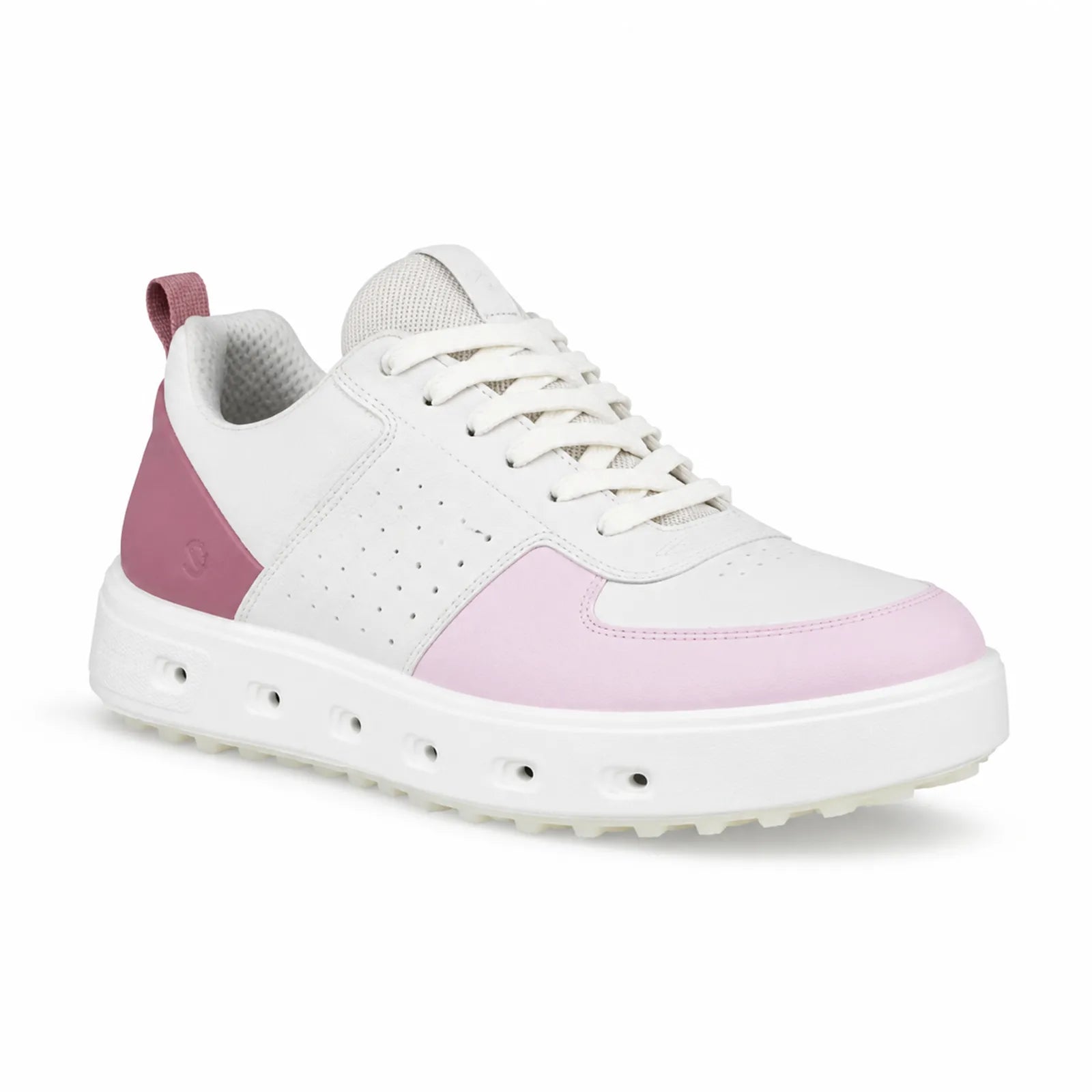 ECCO Golf Street 720 women's White Blush Blossom waterproof leather golf shoes with pink accents