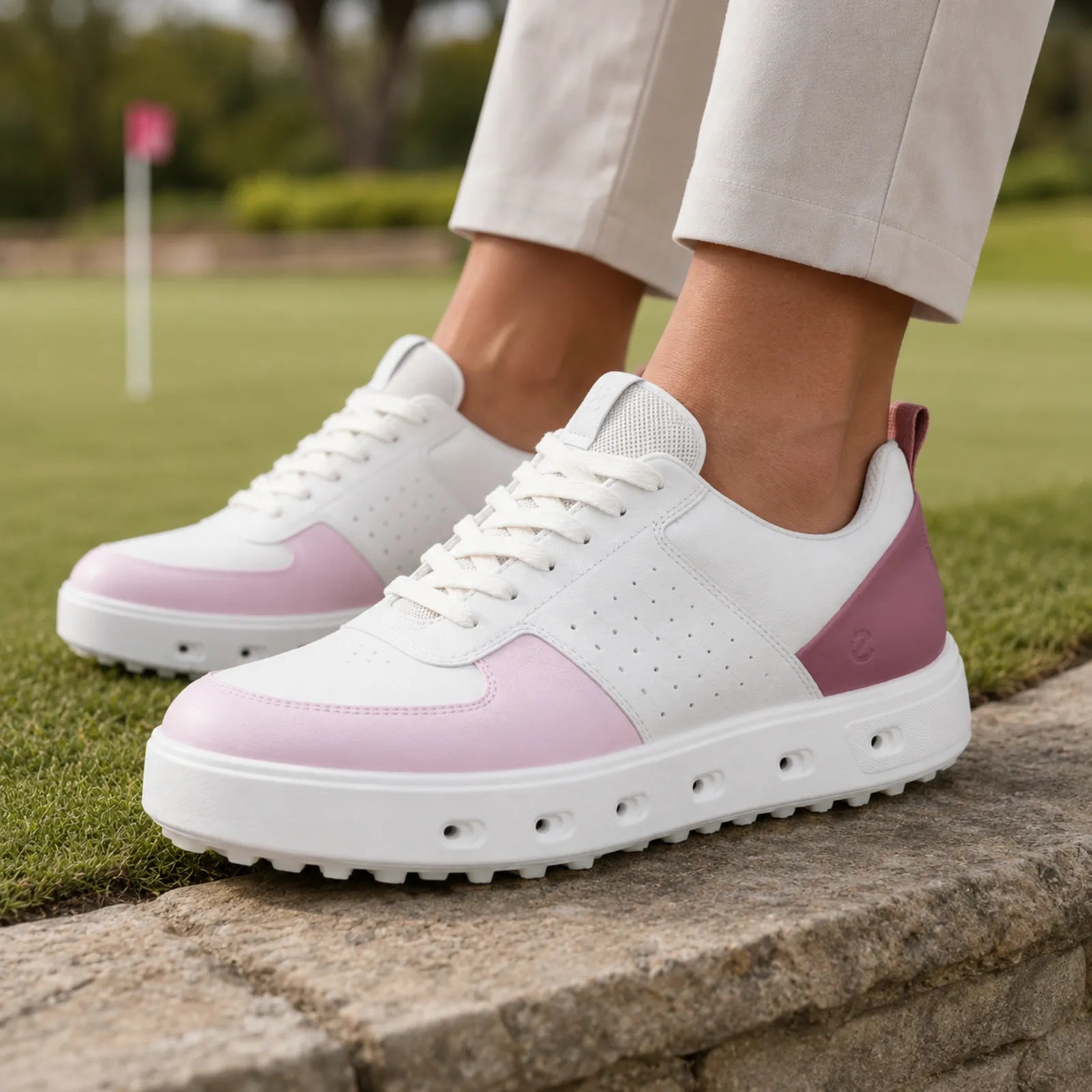 ECCO Golf Street 720 women's White Blush Blossom golf shoes for all-day course comfort