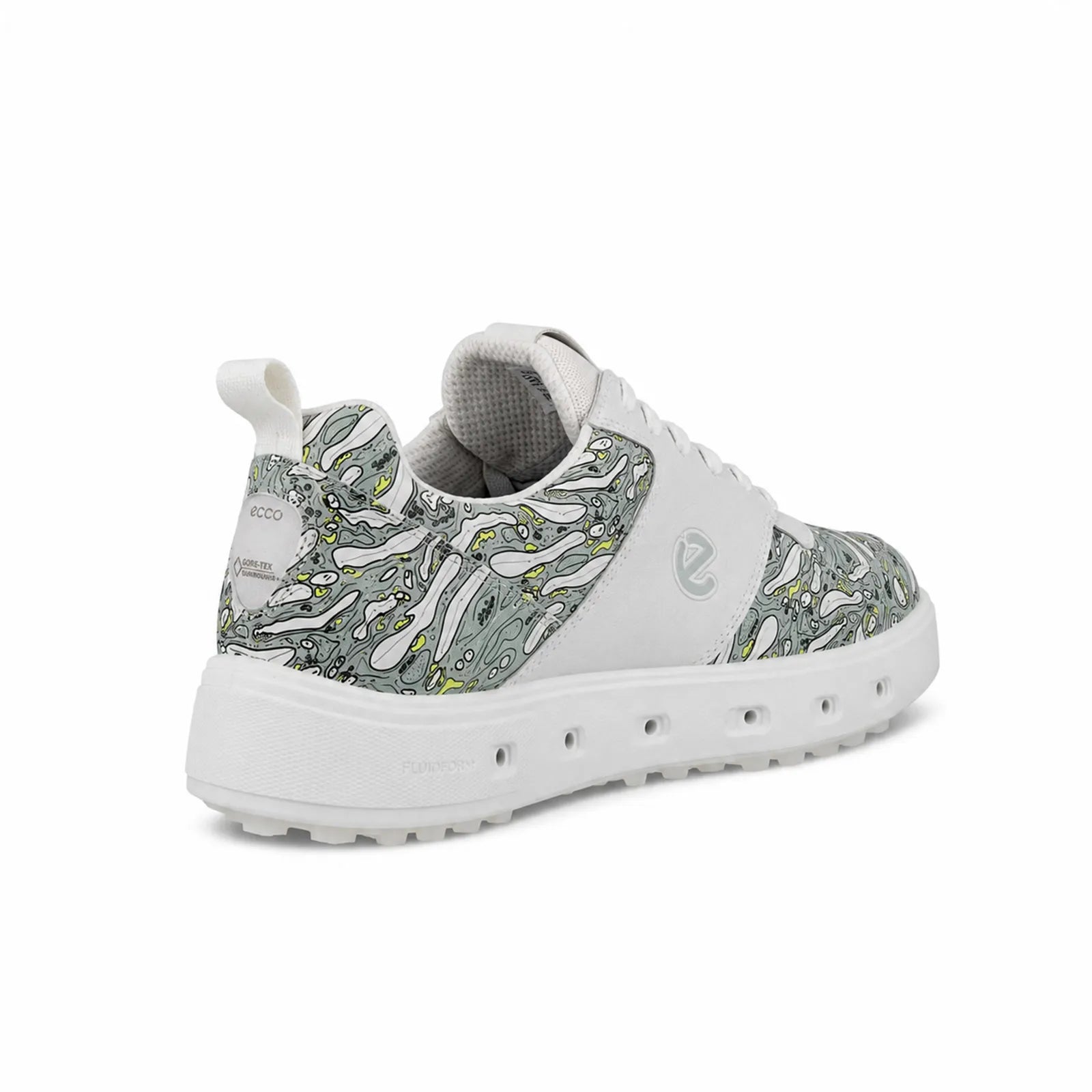Side angle view of ECCO Golf Street 720 men's White leather golf shoes