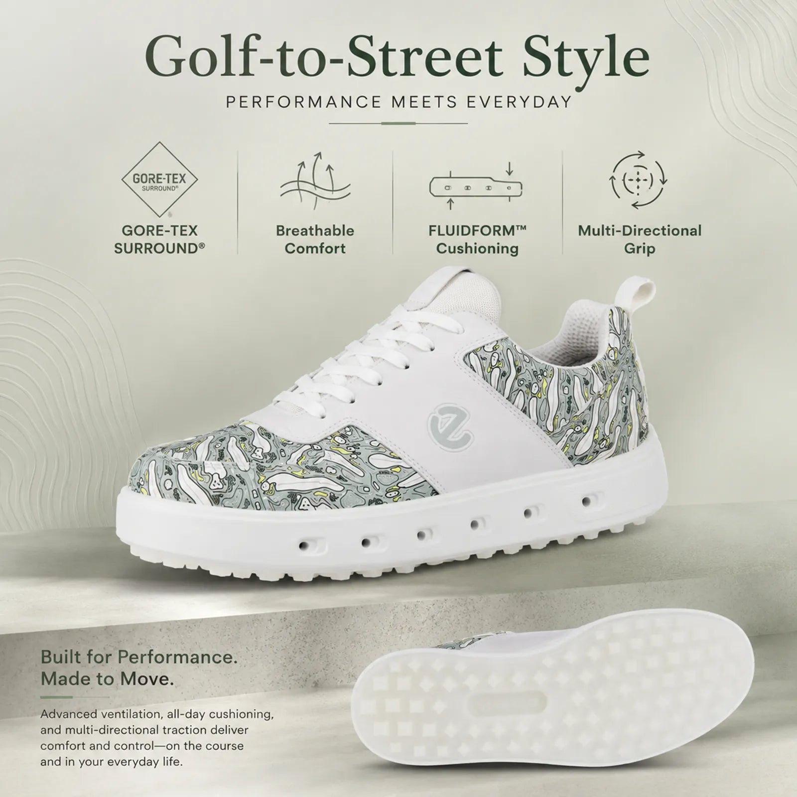 ECCO Golf Street 720 men's White shoes with GORE-TEX breathability and E-DTS TWIST traction