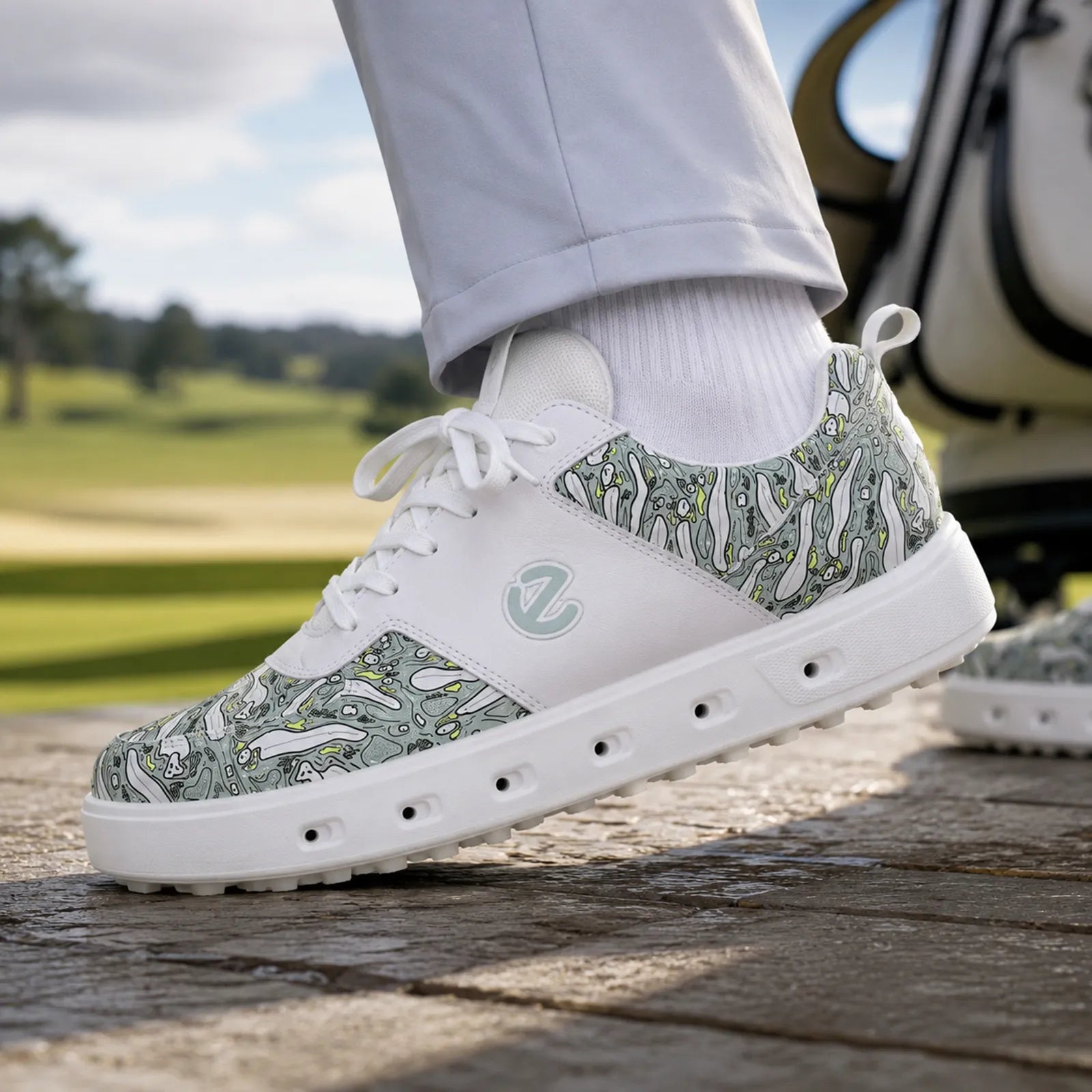 ECCO Golf Street 720 men's White golf shoes worn for casual golf and everyday style