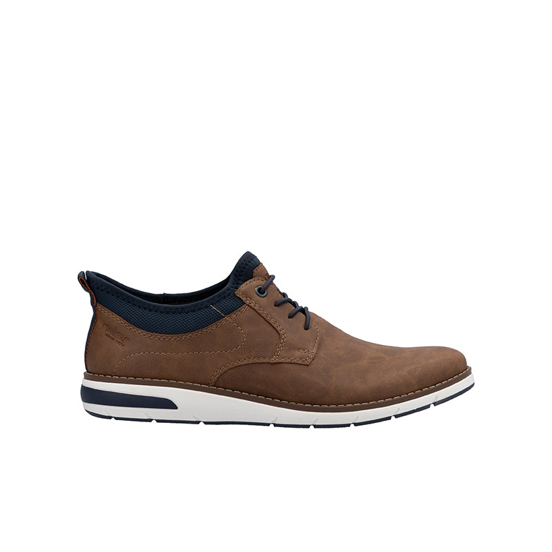 Men's brown lace-up outdoor sneakers with navy collar detail