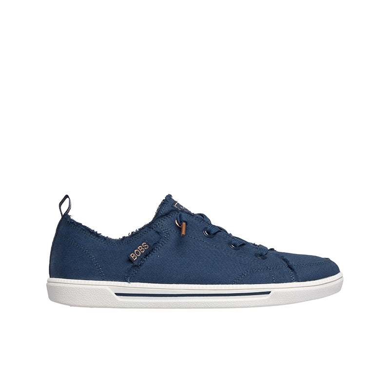 Women's blue canvas low-top sneaker, lace-up with side logo