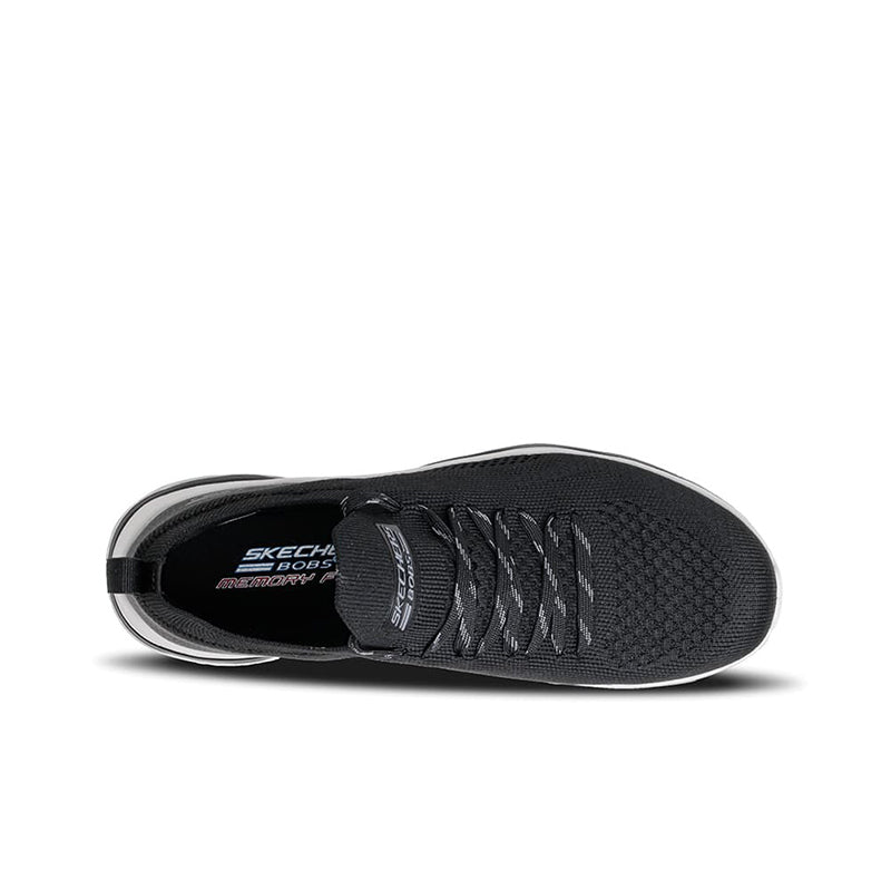 Black Skechers Arc Waves women’s sneaker, side view with textured upper and laces.