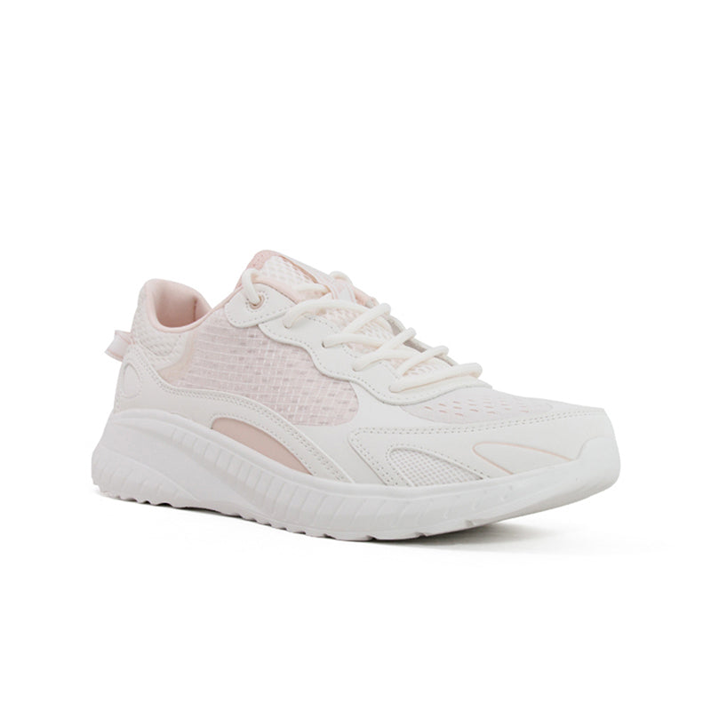 White women's casual sneaker with lace-up front and cushioned sole
