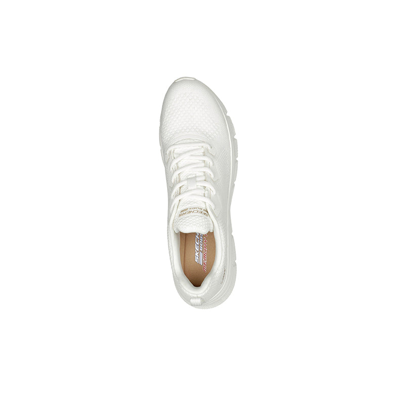 Off-white women's sneaker side view with lace-up closure and padded collar