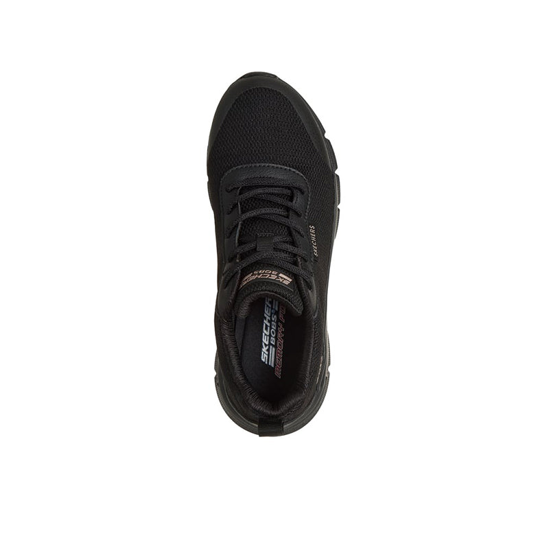 Women's waterproof black lace-up trainer with padded tongue and cushioned heel