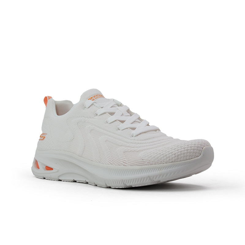 Off-white women's lace-up sneakers, knit upper, cushioned sole, orange accents