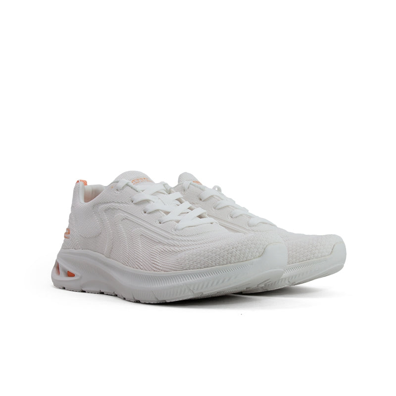 Off-white women's lace-up sneakers, front 3/4 view, textured knit and cushioned sole