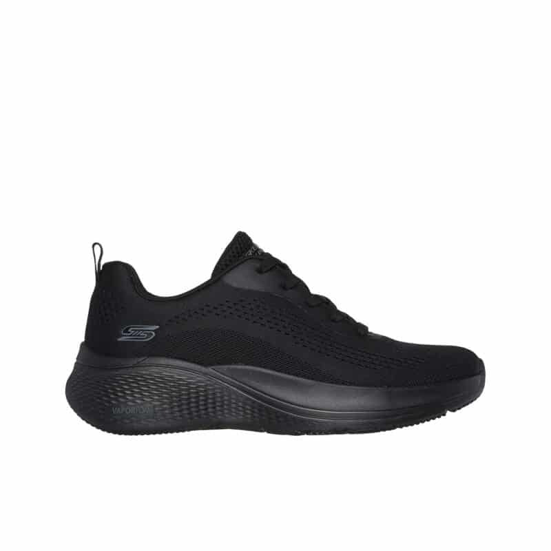 Black textile lace-up sneaker side view with sport outsole tread