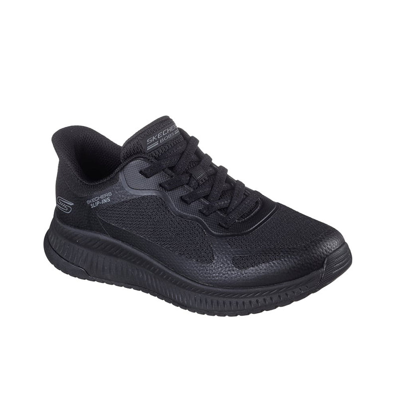 Black lace-up mesh casual sneaker with textured sole