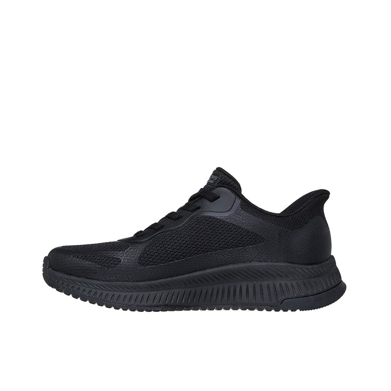 Black lace-up mesh casual sneaker, side view