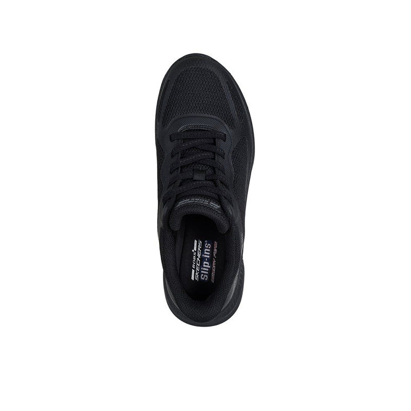 Black lace-up sneaker with mesh upper and cushioned collar lining