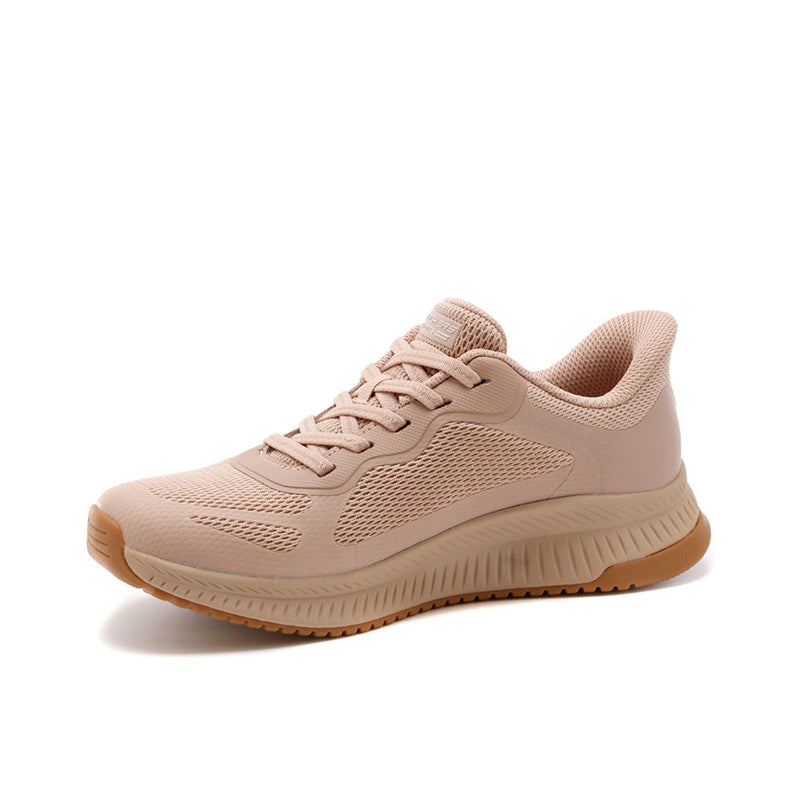 Light natural lace-up mesh casual sneaker with ridged rubber sole