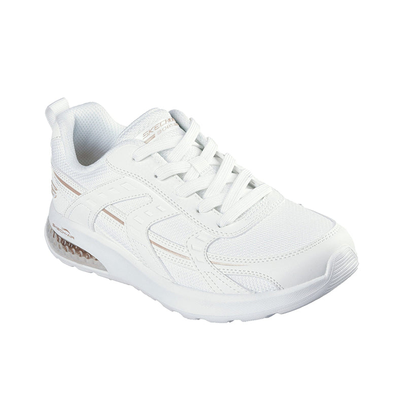Women's white lace-up trainers with textured uppers and cushioned sole