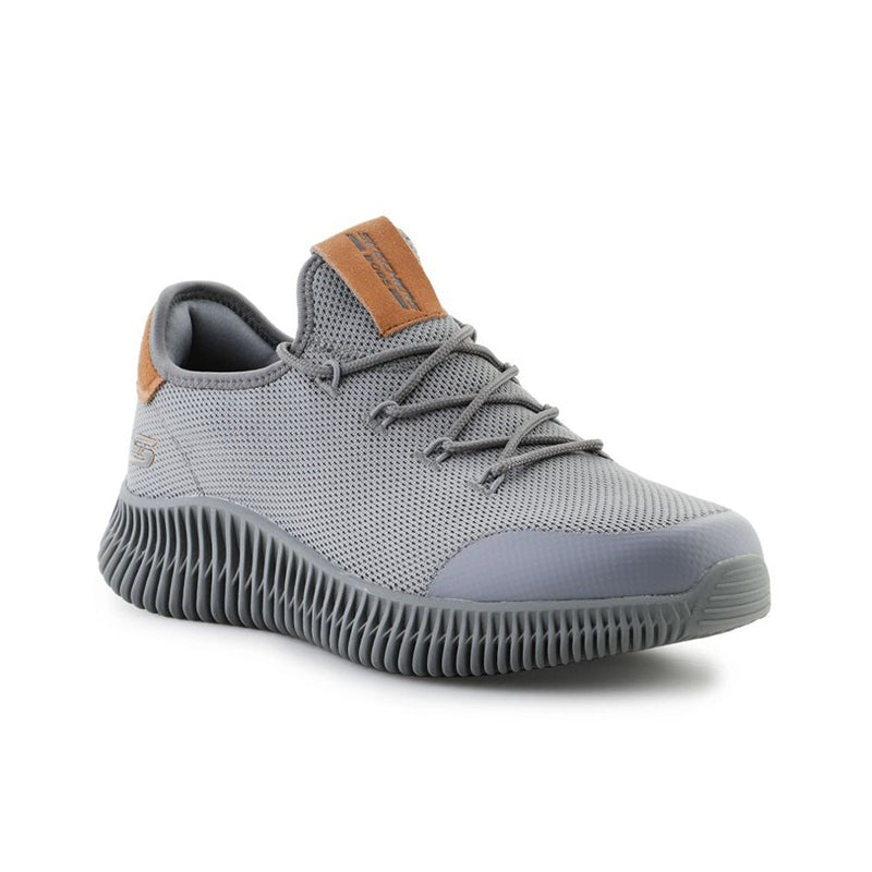 Grey men's textile sneaker with lace-up front and ribbed rubber sole