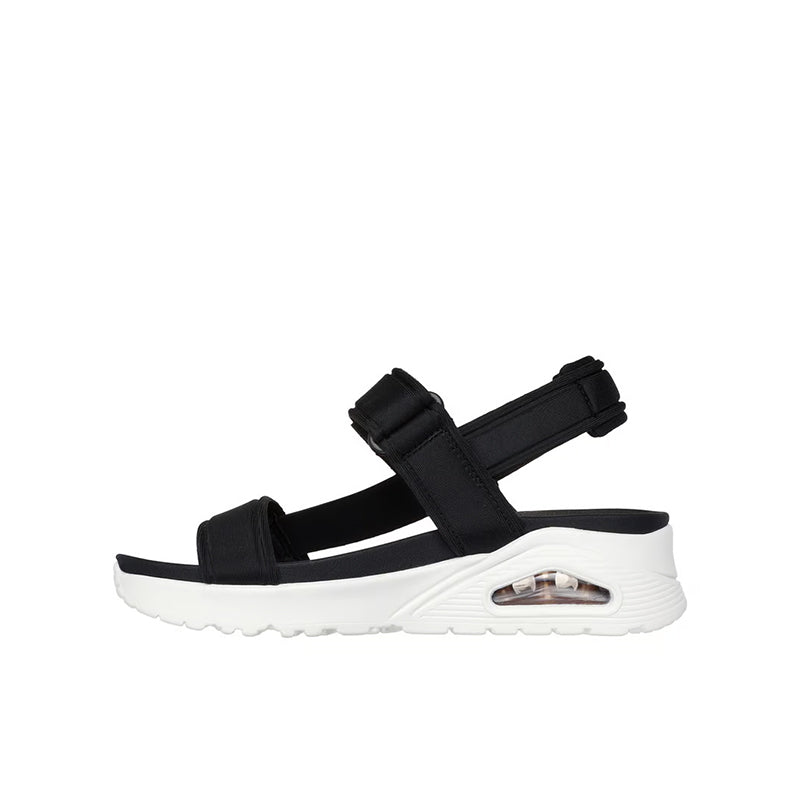 Black sport sandals with adjustable hook-and-loop straps and thick cushioned sole