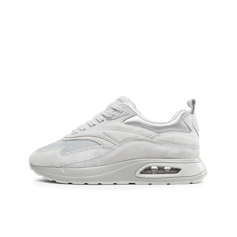 Women's light grey lace-up sneakers, side view, air-cushion heel detail