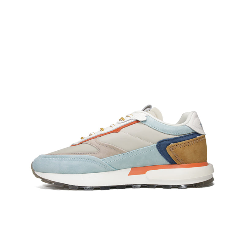 Men's leather sneakers, multicolour with lace-up front and contrasting suede heel panel