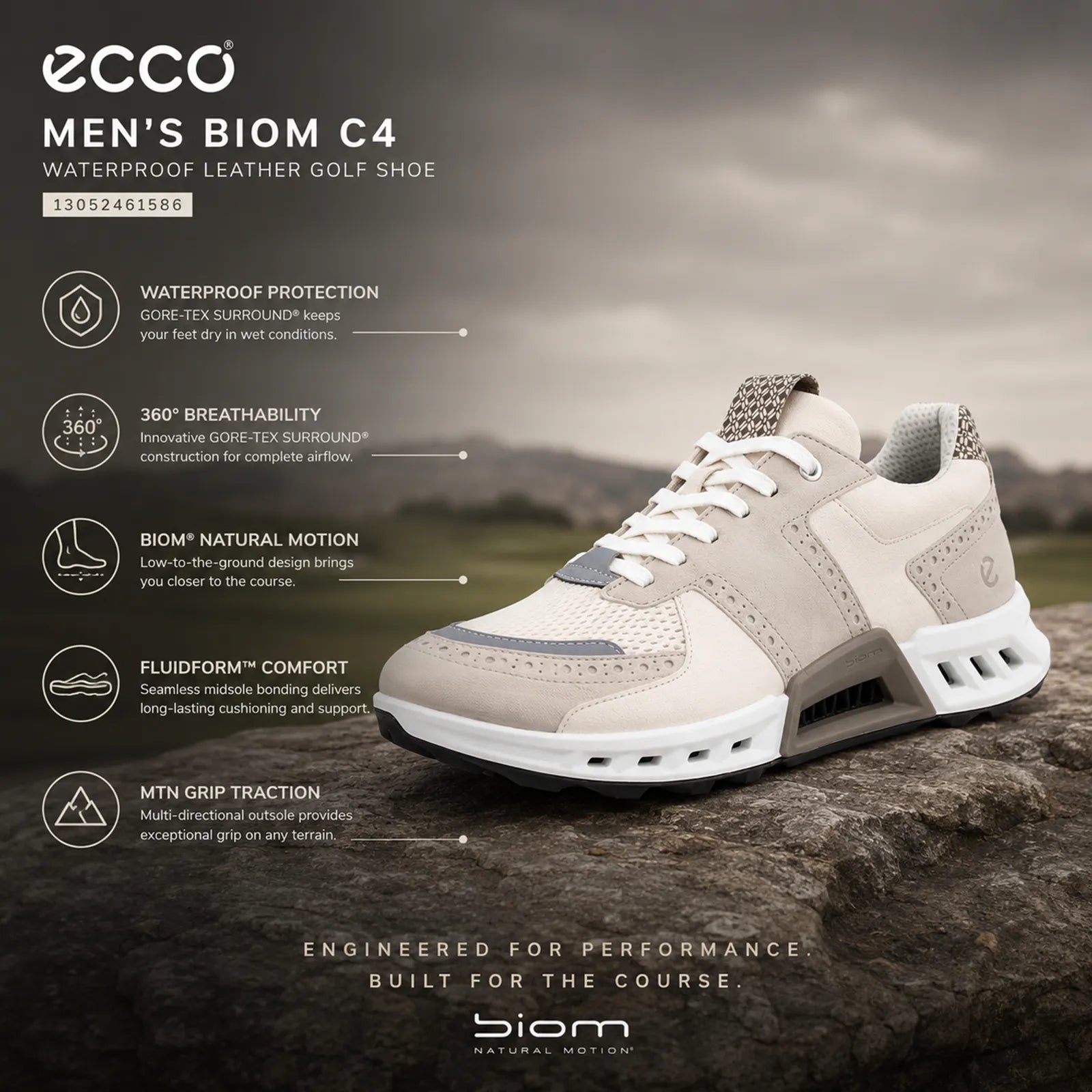 ECCO BIOM C4 men's White Grey waterproof golf shoes with GORE-TEX SURROUND and BIOM comfort
