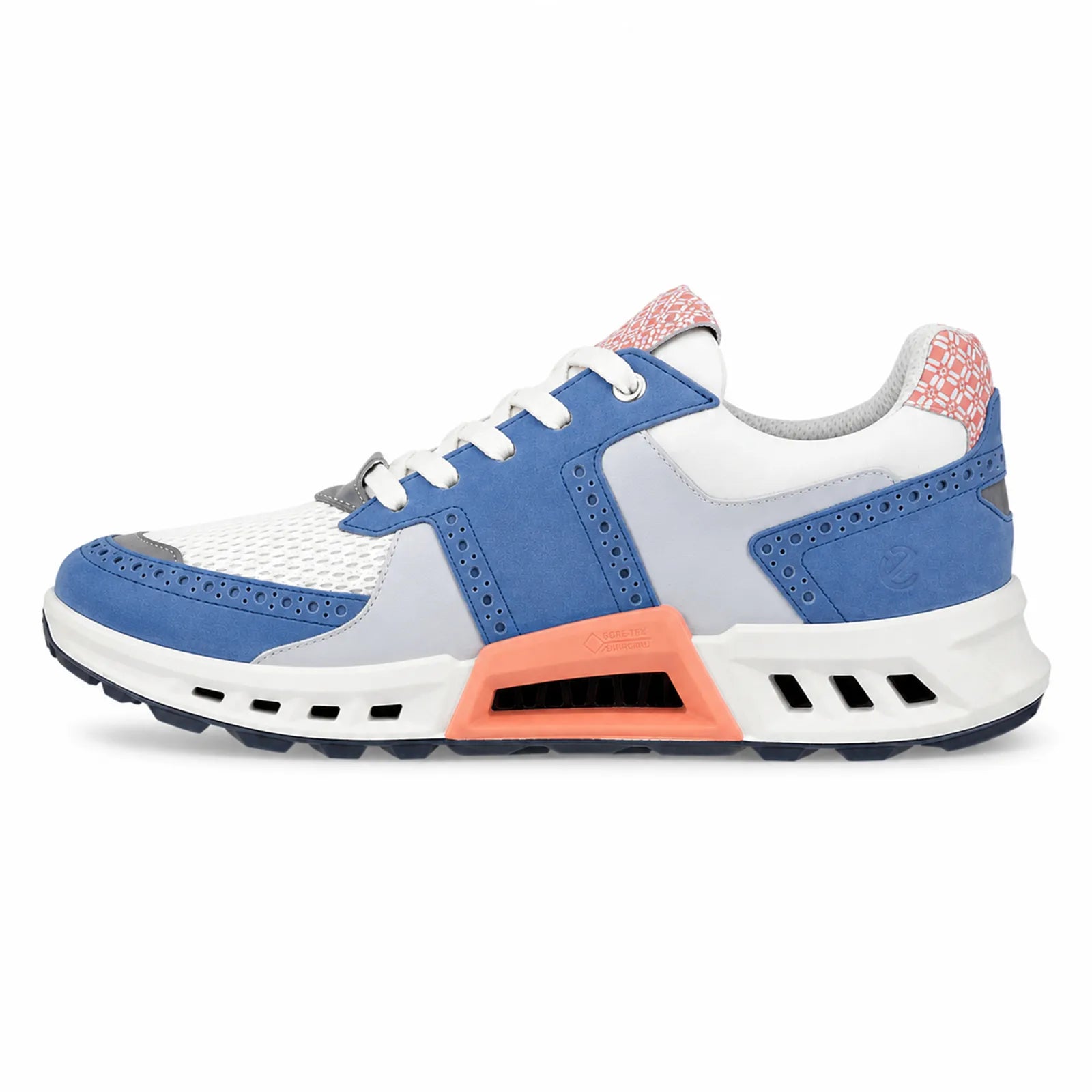 ECCO BIOM C4 men's Federal Blue White Burnt Coral golf shoes side view with MTN GRIP outsole