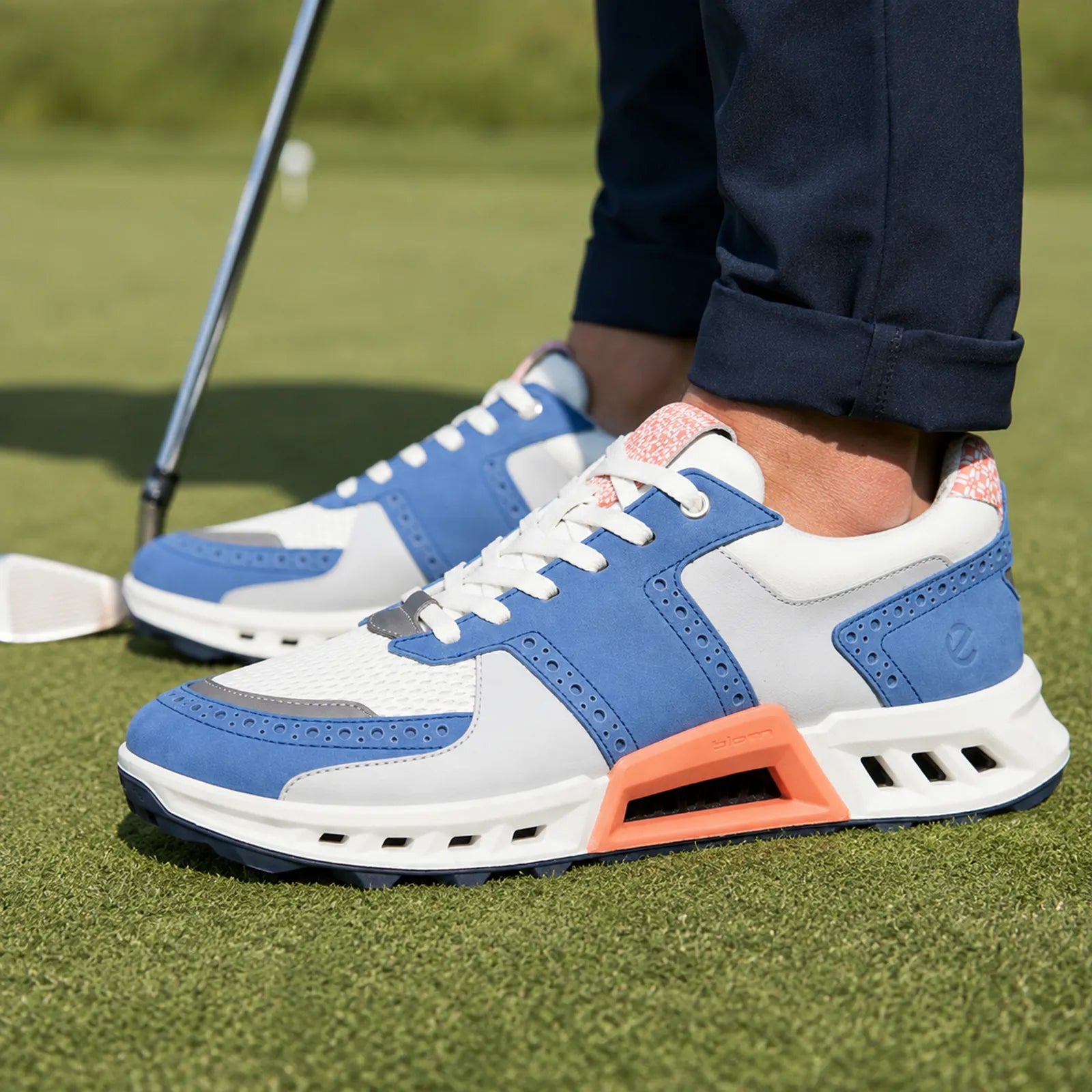 ECCO BIOM C4 men's Federal Blue White Burnt Coral golf shoes for on course comfort