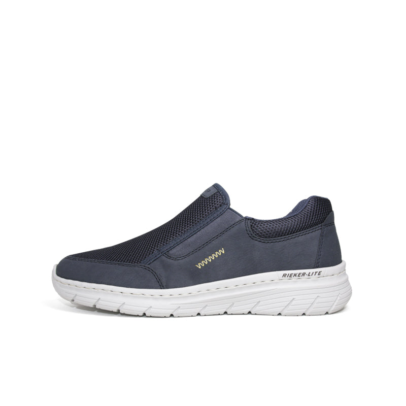 Women's slip-on sneakers, dark blue upper with elastic side panels and white outsole