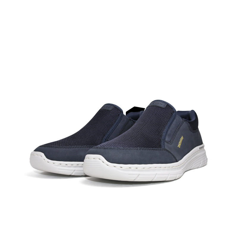 Pair of women's slip-on sneakers, dark blue uppers with white soles